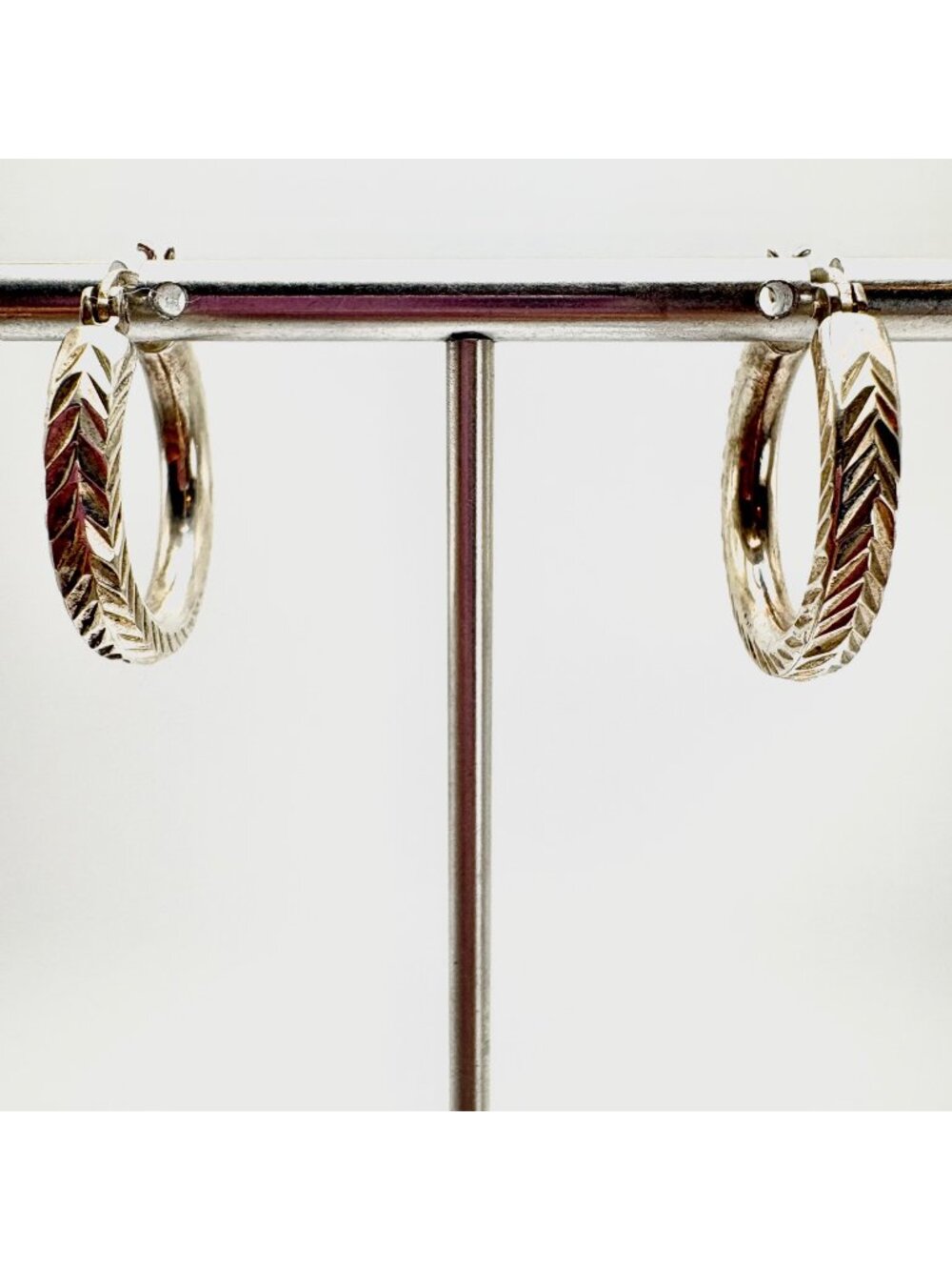 Textured Sterling Silver 925 Hoop Earrings Hinged Posts 1" Length